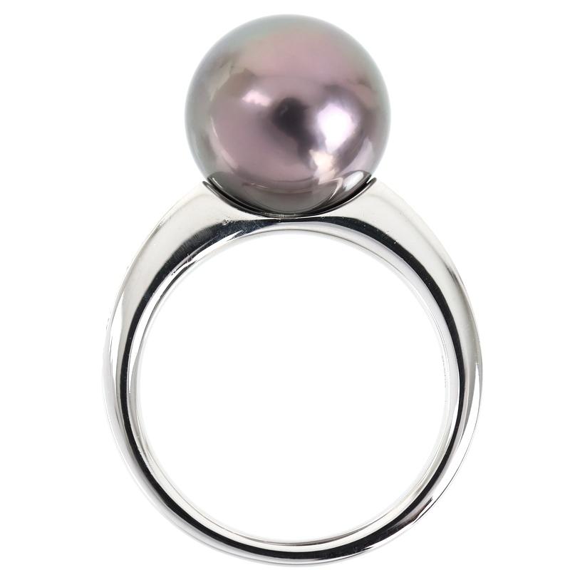 指輪 レディース プラチナ900 13号 ブラックパール 11.7mm ダイヤ 0.11