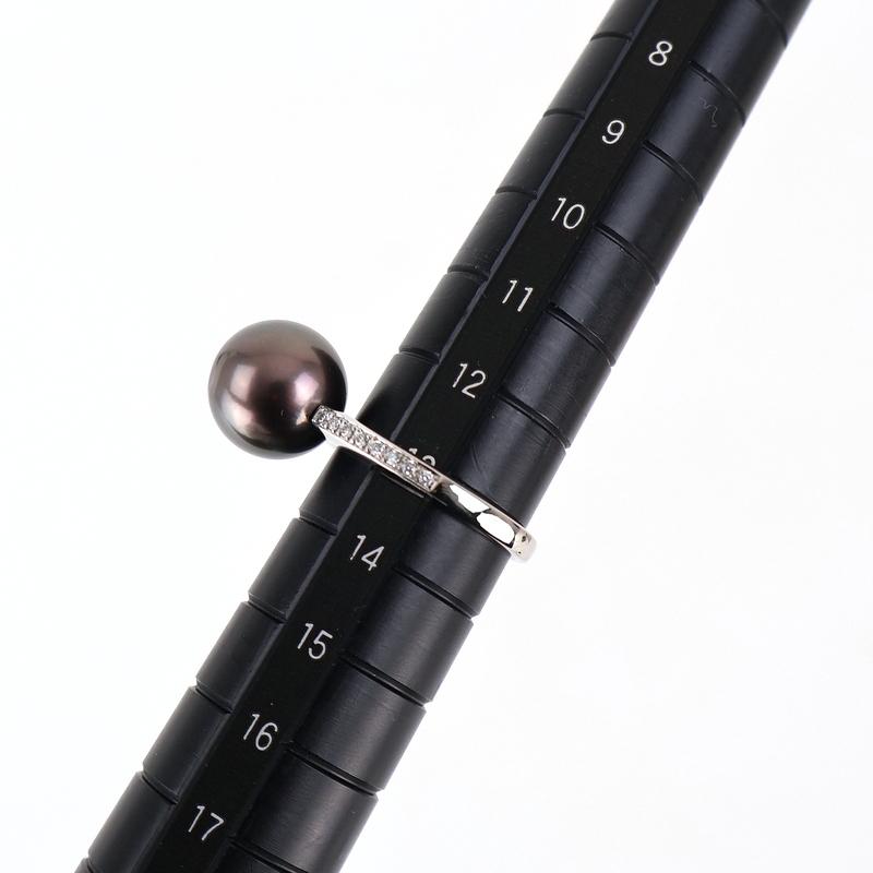 指輪 レディース プラチナ900 13号 ブラックパール 11.7mm ダイヤ 0.11