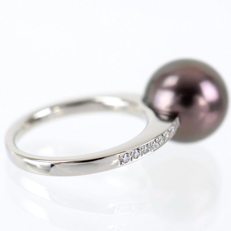 指輪 レディース プラチナ900 13号 ブラックパール 11.7mm ダイヤ 0.11
