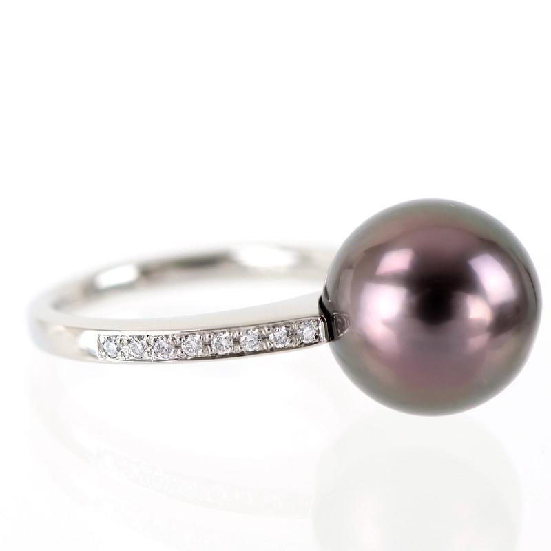 指輪 レディース プラチナ900 13号 ブラックパール 11.7mm ダイヤ 0.11