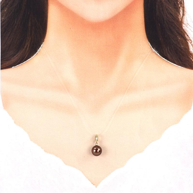 ペンダントトップ 18金 着色パール 10.8mm ブラウン チョコレート