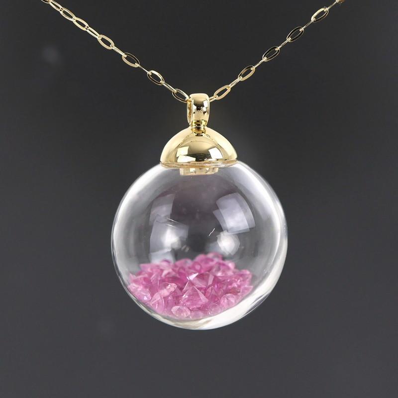 ネックレス ガラスドーム ピンクストーン 5.00ct 60cm 18k 18金