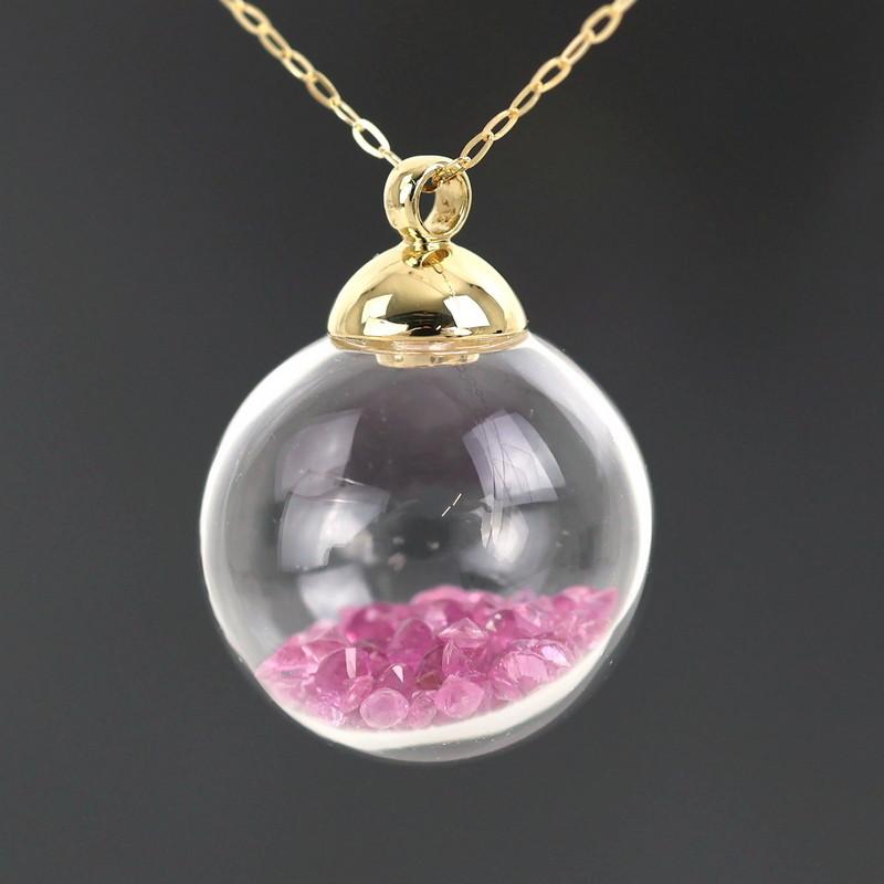 ネックレス ガラスドーム ピンクストーン 5.00ct 60cm 18k 18金