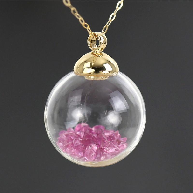 ピンクのゴム製円形ネックレス ネックレス ガラスドーム ピンクストーン 5.00ct 60cm 18k 18金