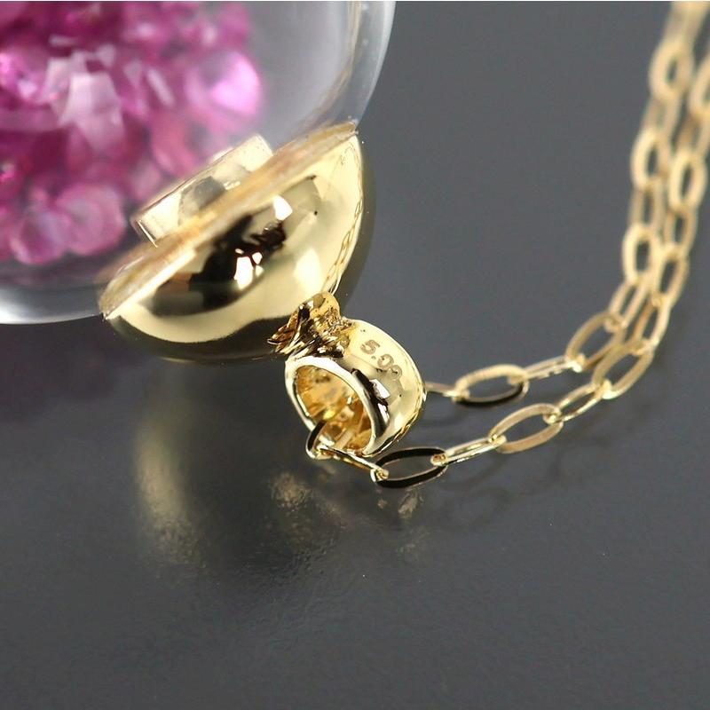 新品未使用　ガラス　真鍮　ネックレス ネックレス ガラスドーム ピンクストーン 5.00ct 60cm 18k 18金