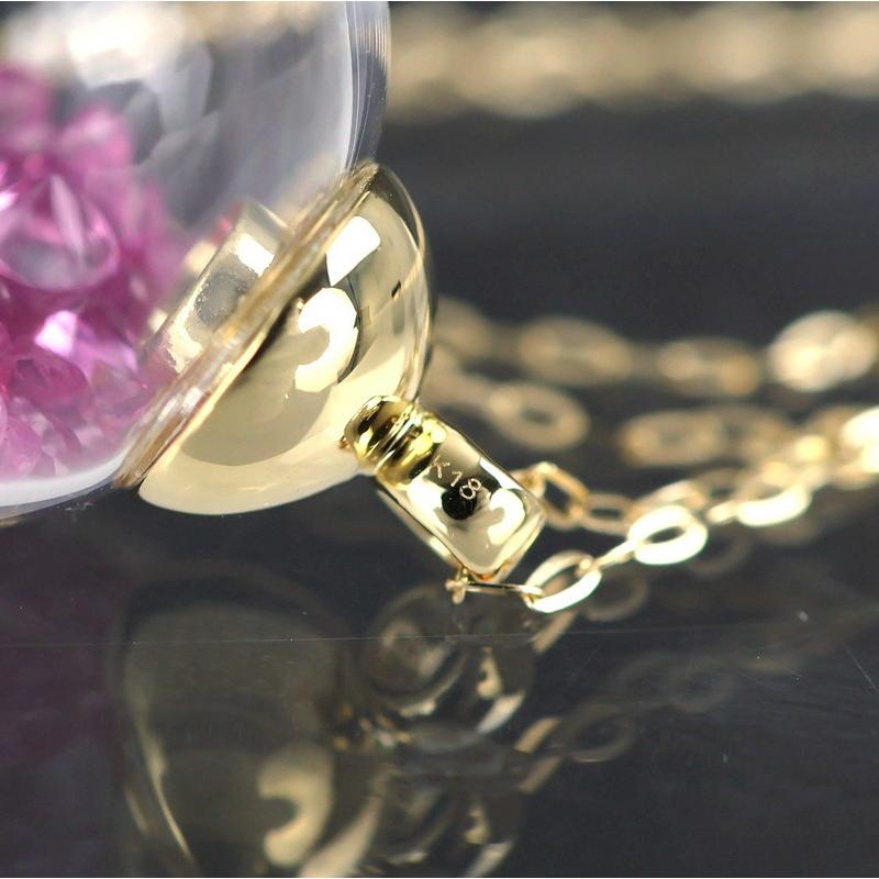 ネックレス ガラスドーム ピンクストーン 5.00ct 60cm 18k 18金