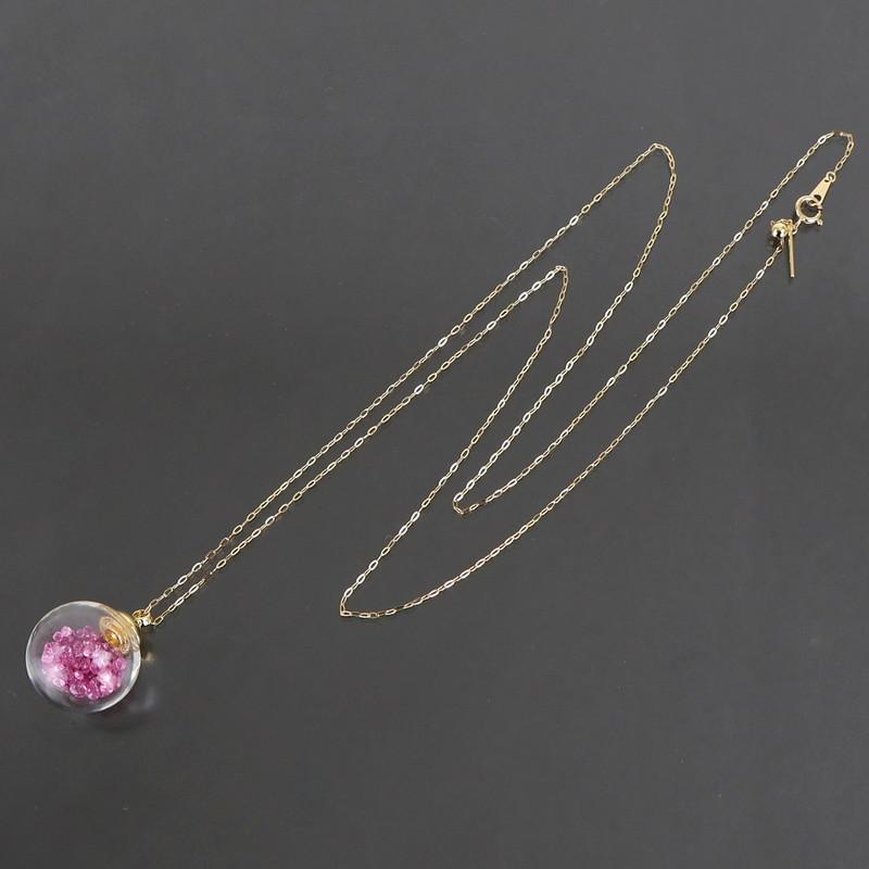 ネックレス ガラスドーム ピンクストーン 5.00ct 60cm 18k 18金