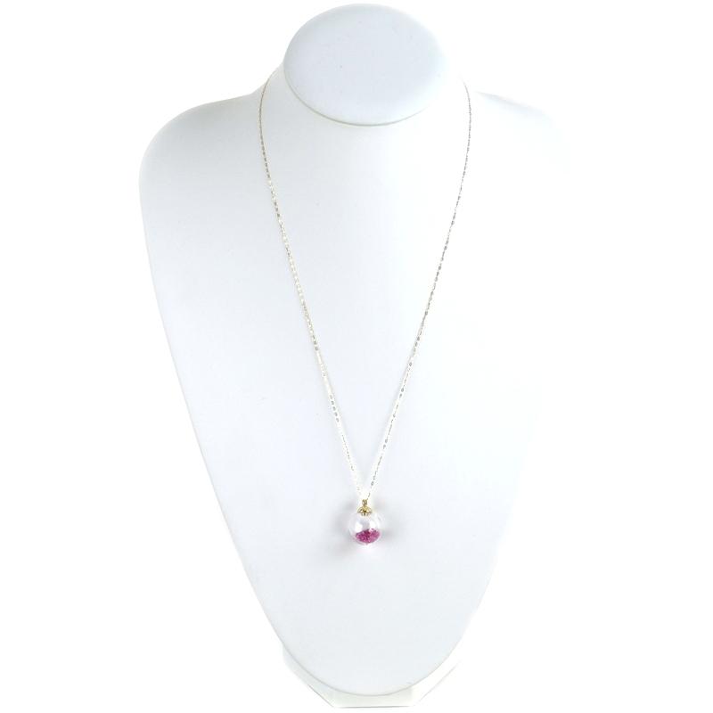 ネックレス ガラスドーム ピンクストーン 5.00ct 60cm 18k 18金