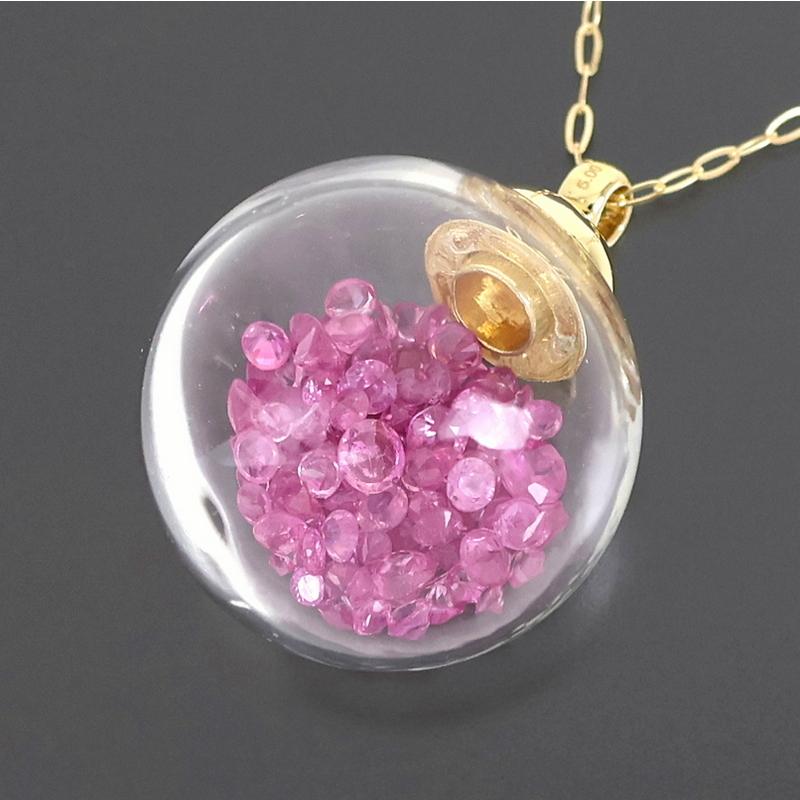ネックレス ガラスドーム ピンクストーン 5.00ct 60cm 18k 18金