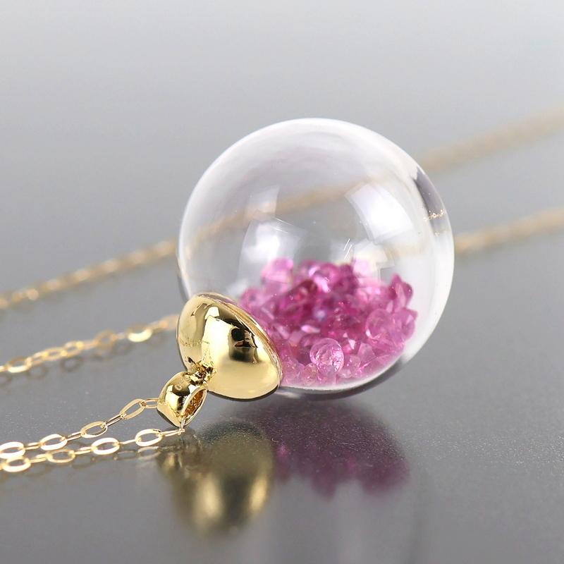 ネックレス ガラスドーム ピンクストーン 5.00ct 60cm 18k 18金