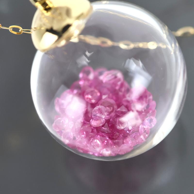 ネックレス ガラスドーム ピンクストーン 5.00ct 60cm 18k 18金
