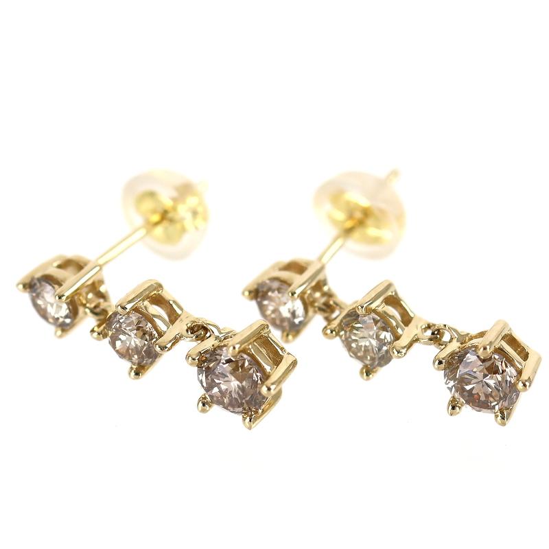 ピアス 18金 K18YG イエローゴールド ダイヤピアス ブラウンダイヤ 各