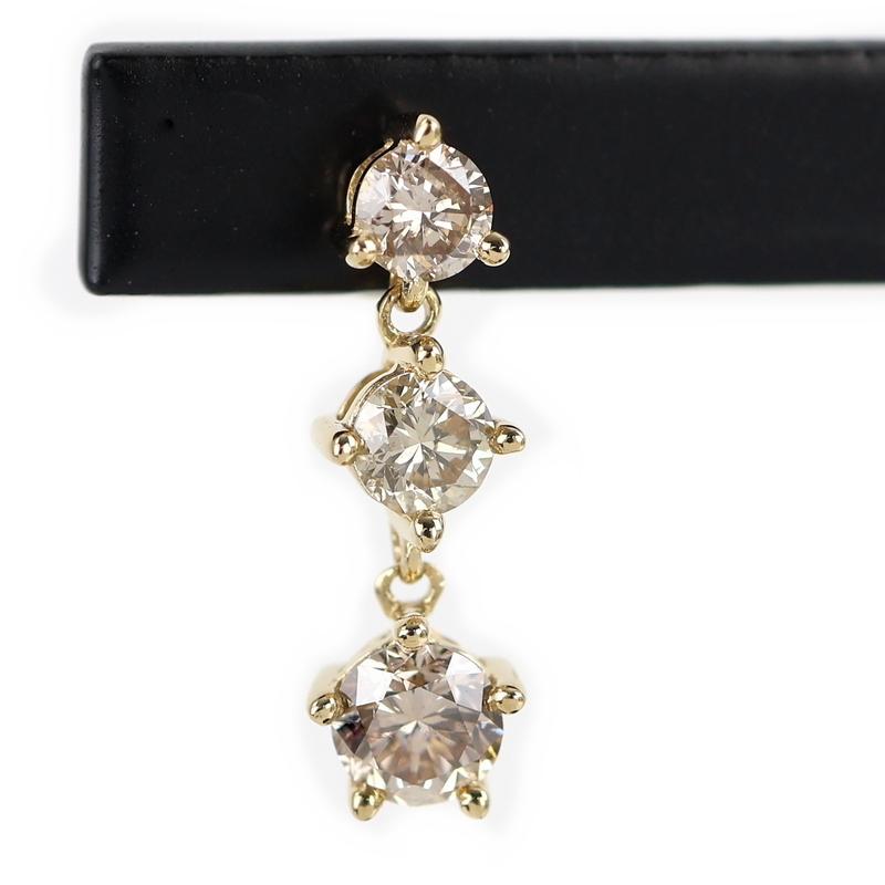 ピアス 18金 K18YG イエローゴールド ダイヤピアス ブラウンダイヤ 各