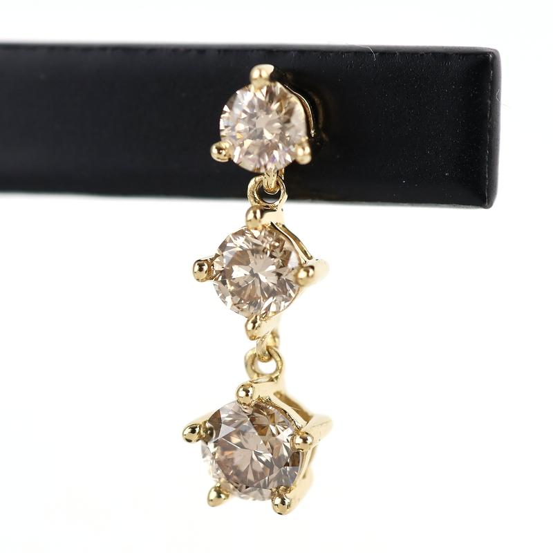 ピアス 18金 K18YG イエローゴールド ダイヤピアス ブラウンダイヤ 各