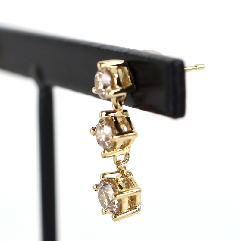 ピアス 18金 K18YG イエローゴールド ダイヤピアス ブラウンダイヤ 各