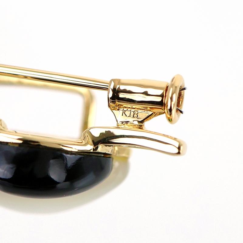 パンダ ブローチ K18YG シェル オニキス カラーストーン 1.07ct