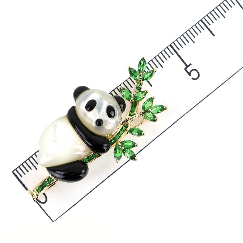 パンダ ブローチ K18YG シェル オニキス カラーストーン 1.07ct