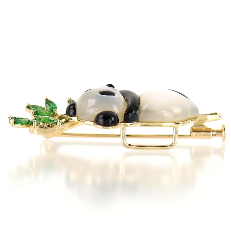 パンダ ブローチ K18YG シェル オニキス カラーストーン 1.07ct