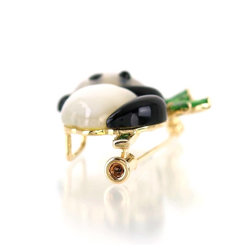 パンダ ブローチ K18YG シェル オニキス カラーストーン 1.07ct