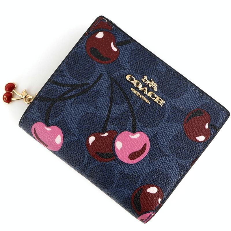 COACH チェリー柄 二つ折り財布 ネイビー COACH（コーチ） レディース 財布 二つ折り財布 スナップ ウォレット