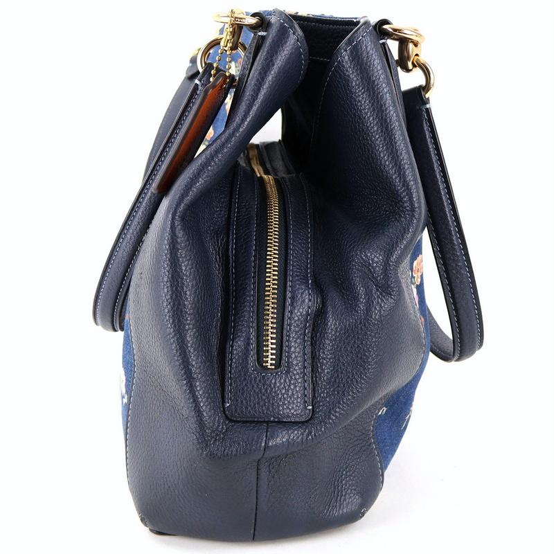 希少　COACH コーチ　ボディバッグ　デニム　ロゴ型押し　ネイビー　レザー COACH (コーチ) デニム×レザー ロゴプリント ショルダーバッグ