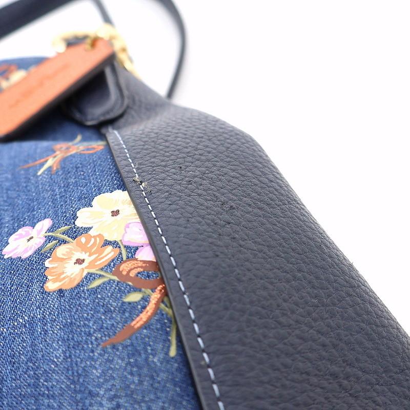 希少美品 COACH フラワープリント ボディバッグ　ネイビー レザー 花柄 COACH（コーチ） バッグ レディース デニム×レザー トートバッグ