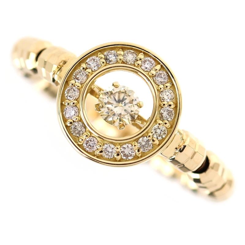 指輪 18金 ストレッチリング ダンシングストーン ダイヤモンド 0.10ct
