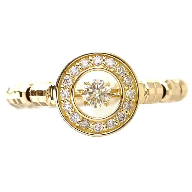 指輪 18金 ストレッチリング ダンシングストーン ダイヤモンド 0.10ct