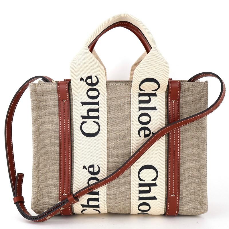 【Chloe/クロエ】 WOODY スモールトートバッグ CHC21US385E6691J 2WAY トートバッグ  ハンドバッグ リネン/レザー アイボリー/ブラック レディース【中古】【真子質店】【BL】【KDMi】 Chloe クロエ トートバッグ 2WAY/WOODY SMALL レディース | レディース