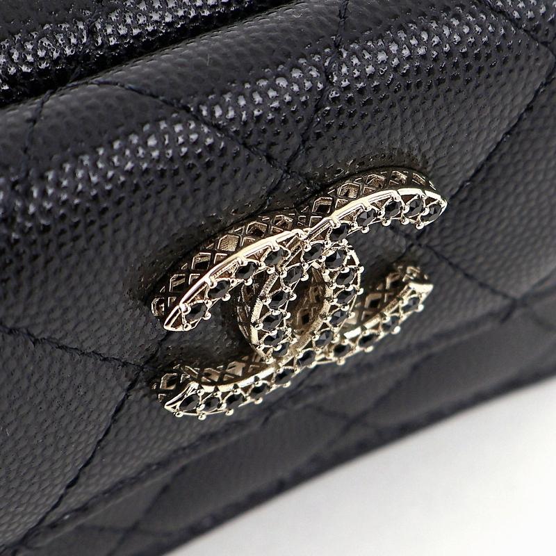 キャビアスキン シャネル 財布 中古 3つ折り財布 ブラック ゴールド
