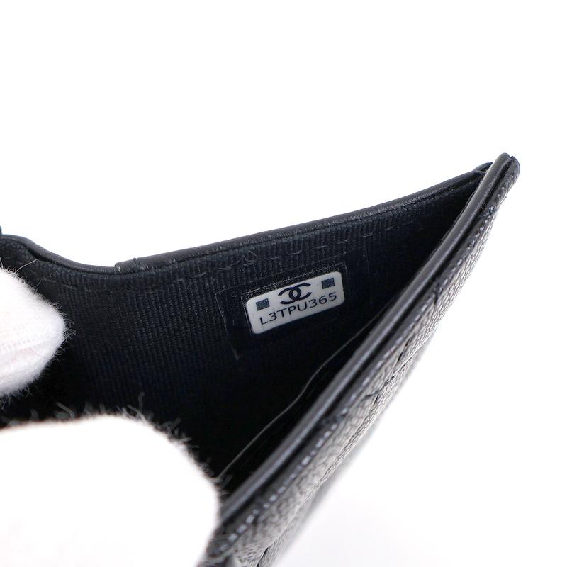 キャビアスキン シャネル 財布 中古 3つ折り財布 ブラック ゴールド