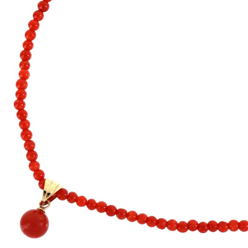 ネックレス レディース サンゴ 2.4mm 5.8mm 42cm 4.0g K18留め具 K18YG