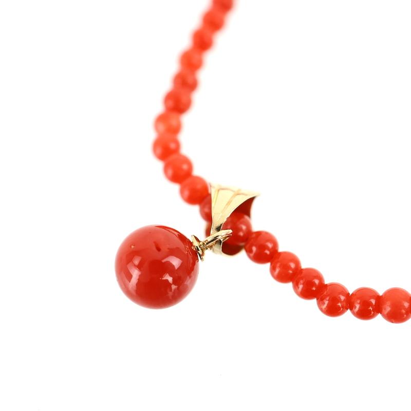 ネックレス レディース サンゴ 2.4mm 5.8mm 42cm 4.0g K18留め具 K18YG