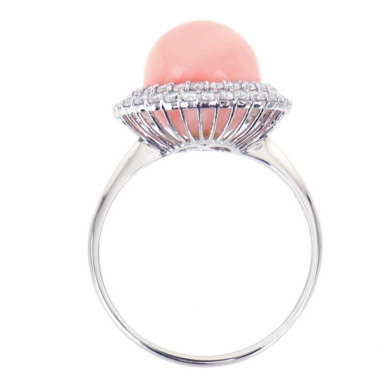 珊瑚 指輪 25号 Pt900 プラチナ サンゴ 約12mm ダイヤ ピンク系