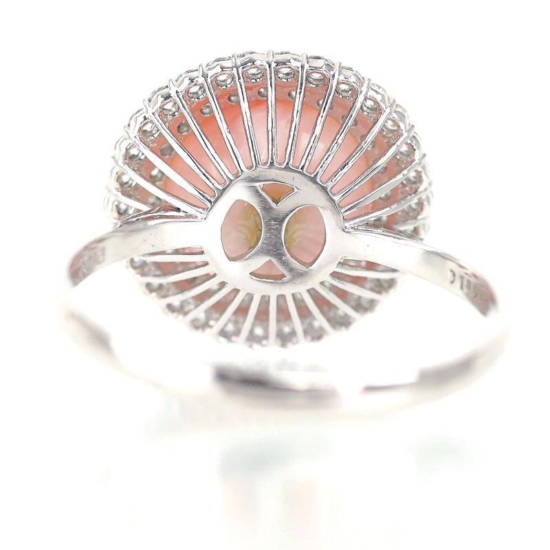 珊瑚 指輪 25号 Pt900 プラチナ サンゴ 約12mm ダイヤ ピンク系