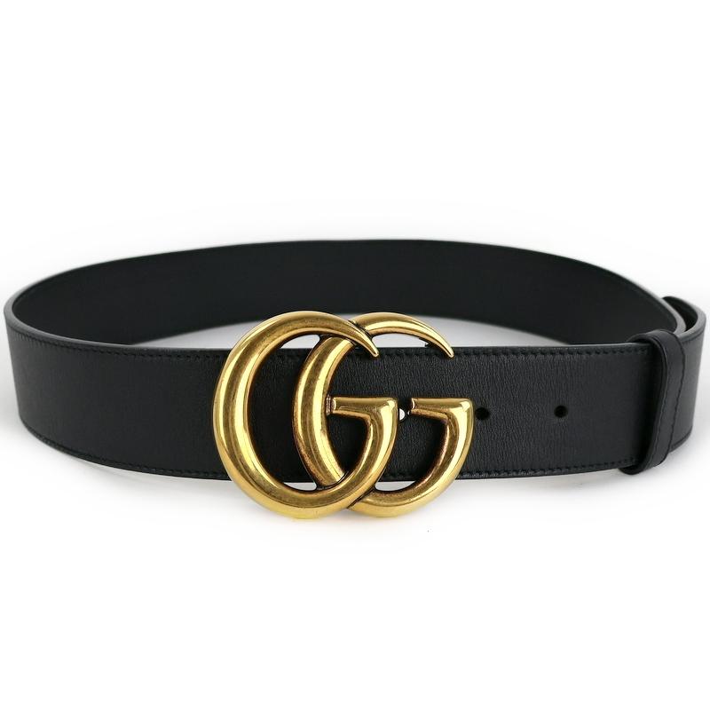 【GUCCI】GGマーモント ブラックレザーベルト 80/32 GUCCI（グッチ） ベルト メンズ レザー 400593 ブラック GGマーモント