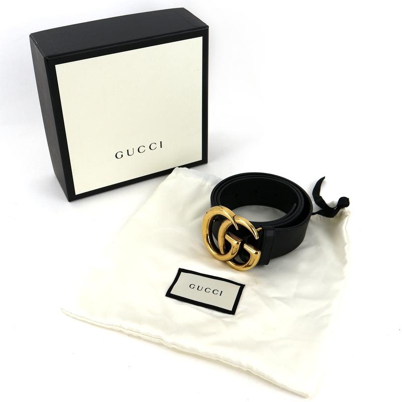 【GUCCI】GGマーモント ブラックレザーベルト 80/32 GUCCI（グッチ） ベルト メンズ レザー 400593 ブラック GGマーモント