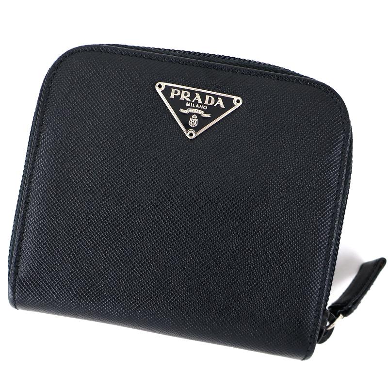 【美品】プラダ 二つ折り財布 コンパクト財布 小銭入れ サフィアーノレザー 黒 PRADA（プラダ） 財布 2つ折り財布 サフィアーノレザー コンパクト