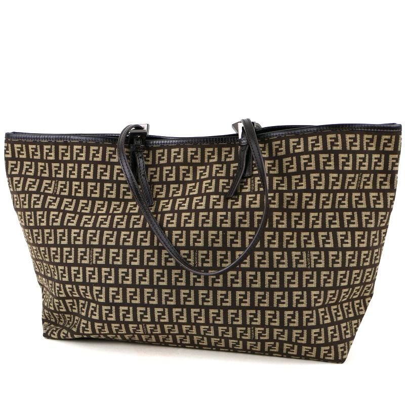【FENDI】トートバッグ　ズッキーノ柄　ナイロン　ダークブラウン　ポーチ付. FENDI（フェンディ） バッグ トートバッグ ズッキーノ トート ズッカ