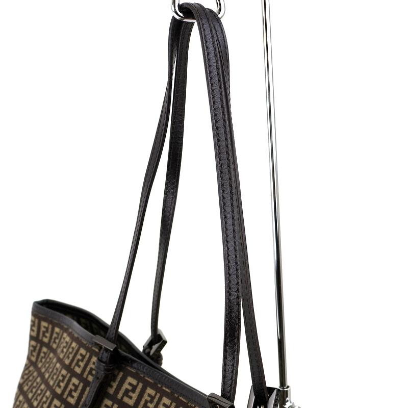 FENDI ズッカ　ズッキーノ キャンバス ハンドバッグ ダークブラウン レザー FENDI（フェンディ） バッグ トートバッグ ズッキーノ トート ズッカ