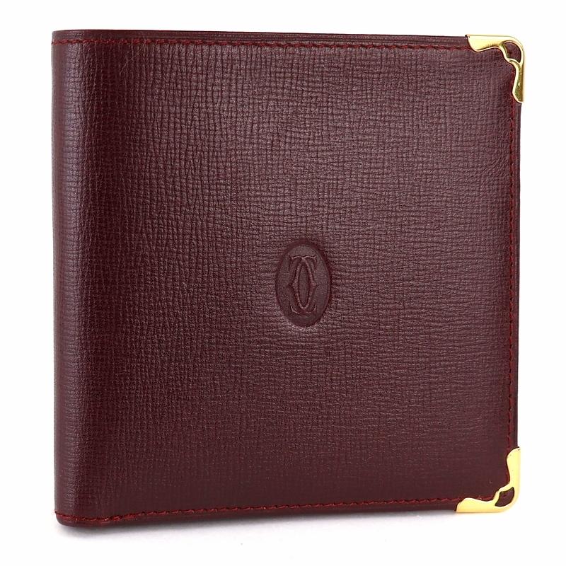 未使用✨カルティエ レザー　二つ折り財布 マストライン　ボルドー レディース MUST DE CARTIER カルティエ 財布 マストライン 二つ折りサイフ