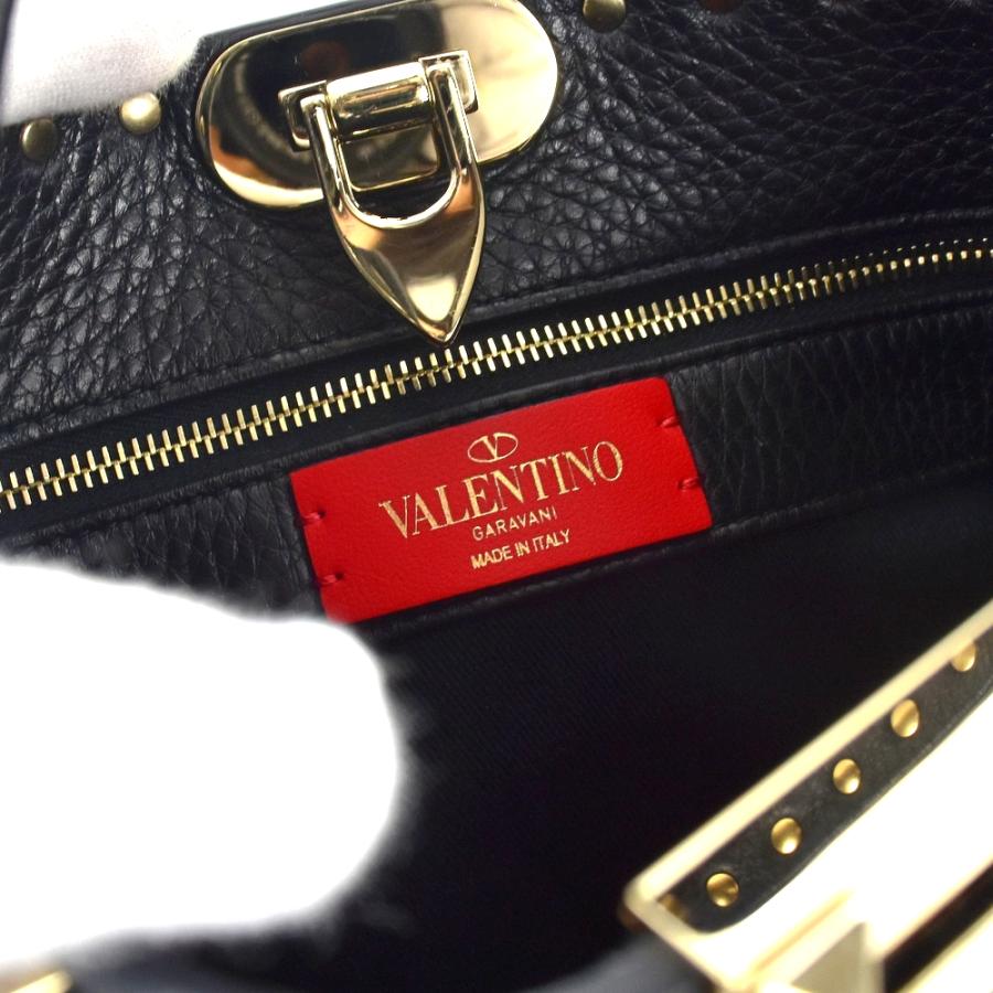 美品☆ MARIO VALENTINO ブラックレザー　スタッズ付　ハンドバッグ VALENTINO GARAVANI（ヴァレンティノ ガラヴァーニ） ヴァレンティノ