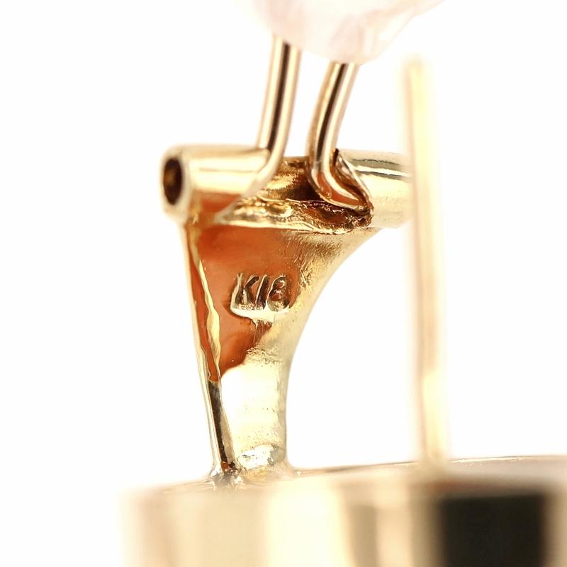 カメオ ピアス 女性像 K18YG シェルカメオ オレンジ系 両耳用