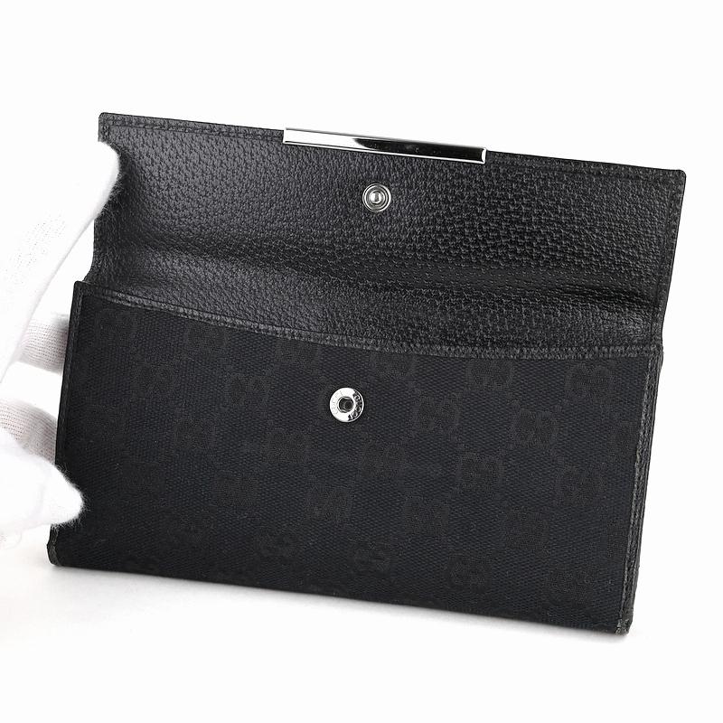 GGキャンバス グッチ 長財布 ブラック 二つ折りロングウォレット W