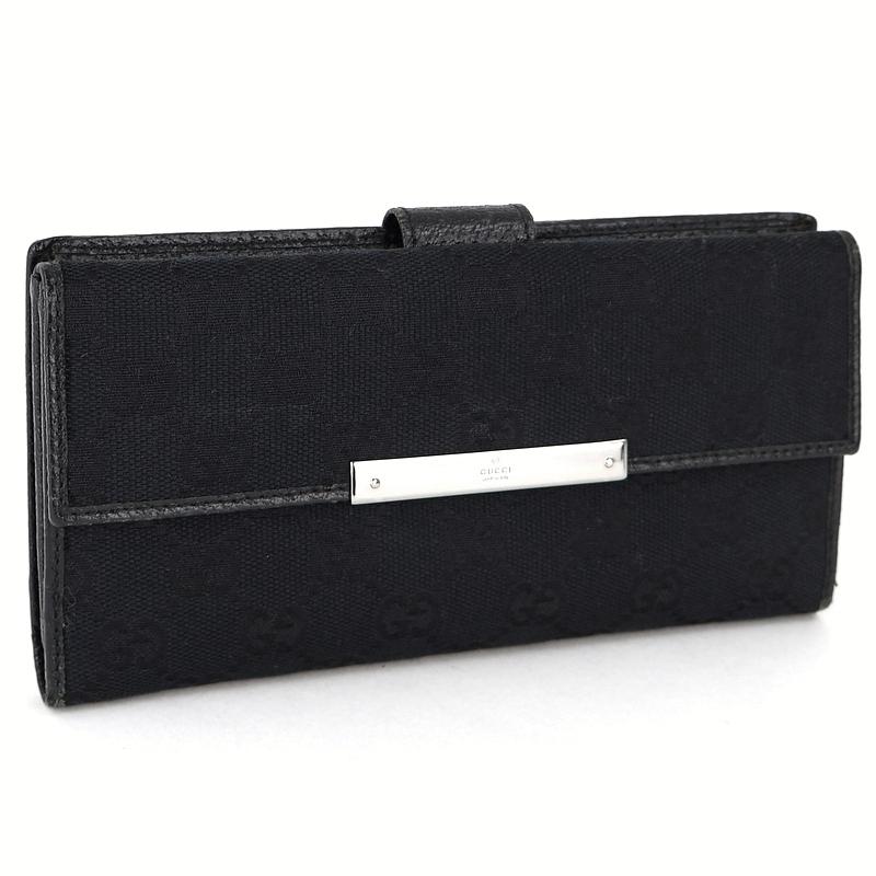 GGキャンバス グッチ 長財布 ブラック 二つ折りロングウォレット W