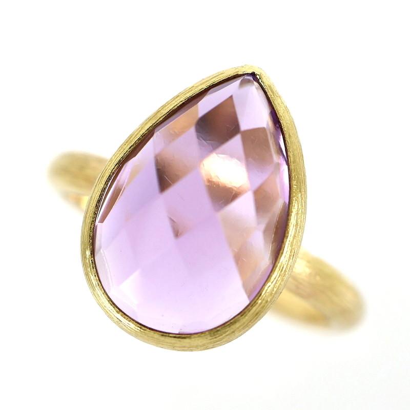 指輪 18金 アメジスト 15号 K18YG イエローゴールド 3.7g ドロップ