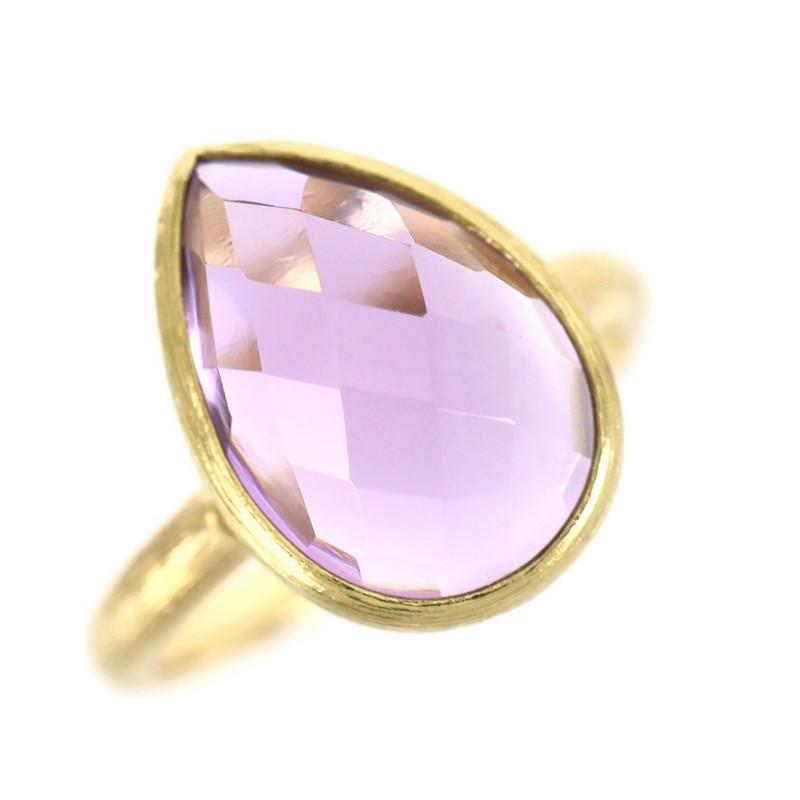 18金　アメジスト　リング　15号　ほぼ新品 指輪 18金 アメジスト 15号 K18YG イエローゴールド 3.7g ドロップ