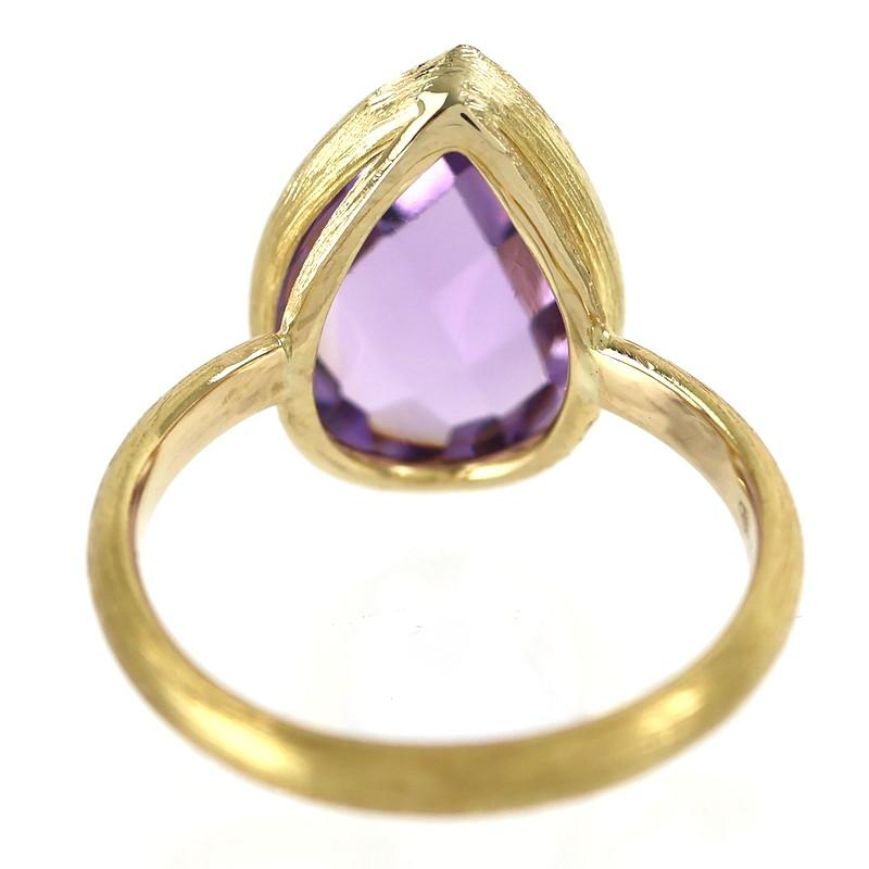 18金　アメジスト　リング　15号　ほぼ新品 指輪 18金 アメジスト 15号 K18YG イエローゴールド 3.7g ドロップ