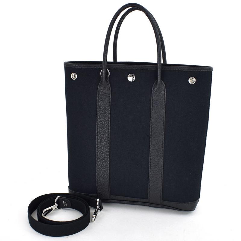 HERMES（エルメス） ガーデンファイル PM ブラック キャンバス×レザー
