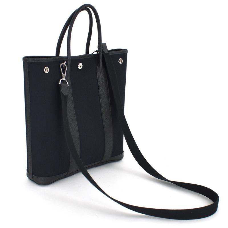 HERMES（エルメス） ガーデンファイル PM ブラック キャンバス×レザー